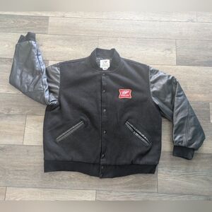 Vintage Miller High Life Mens Leather & Wool XL Varsity Bomber Jacket Logo Coat